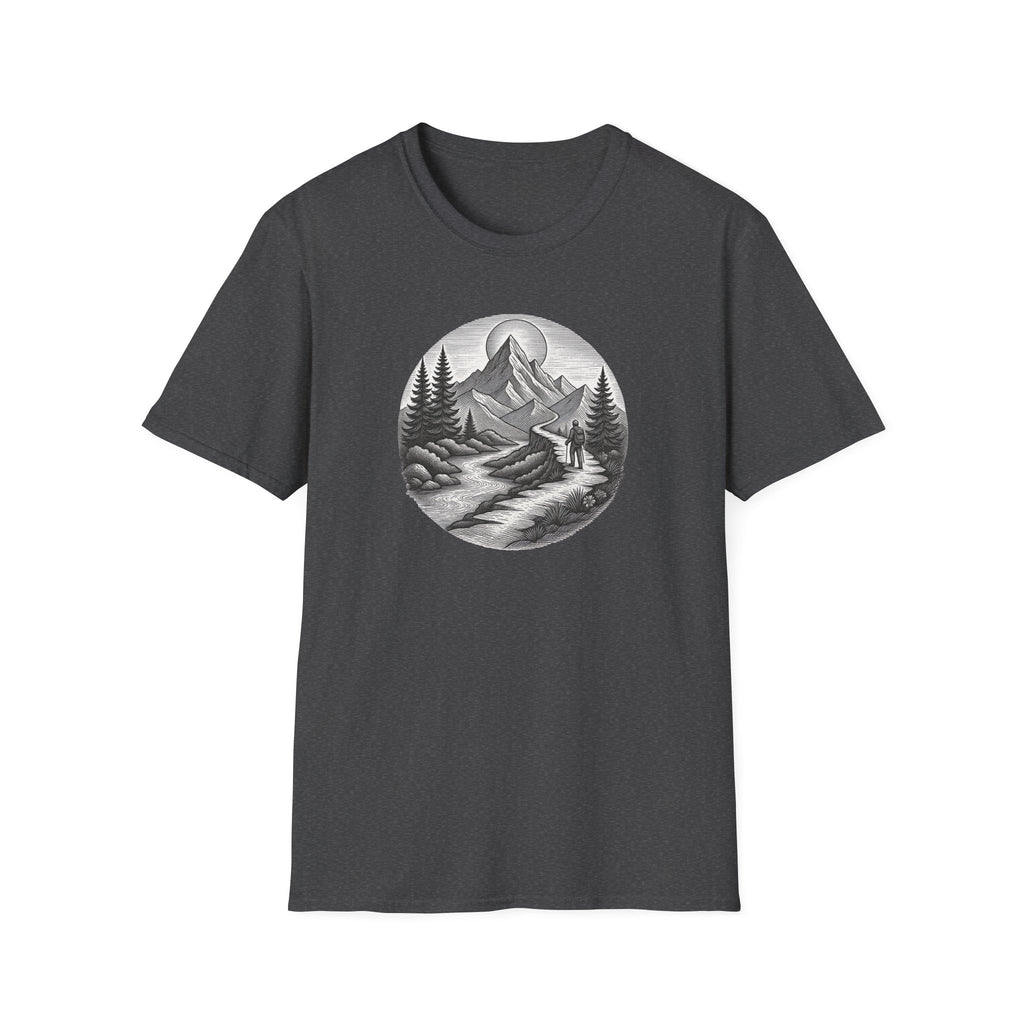 Mountain Landscape T-Shirt | Hand-Drawn River Pines