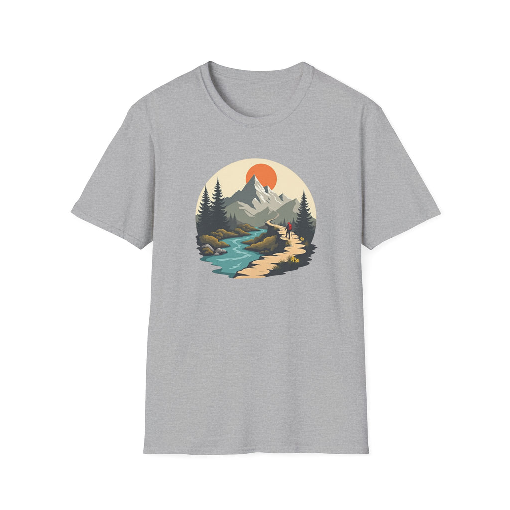 Mountain River Scene T-Shirt | Hiking Nature Graphic