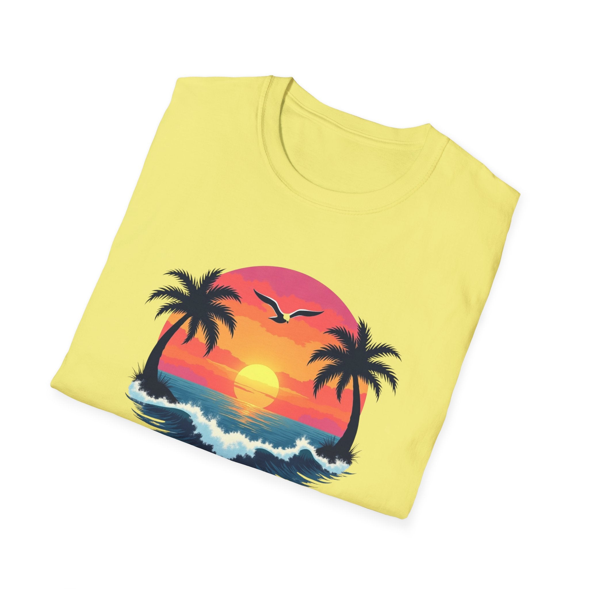 Tropical Sunset Palm Trees T-Shirt | Beach Wave Sun Scene