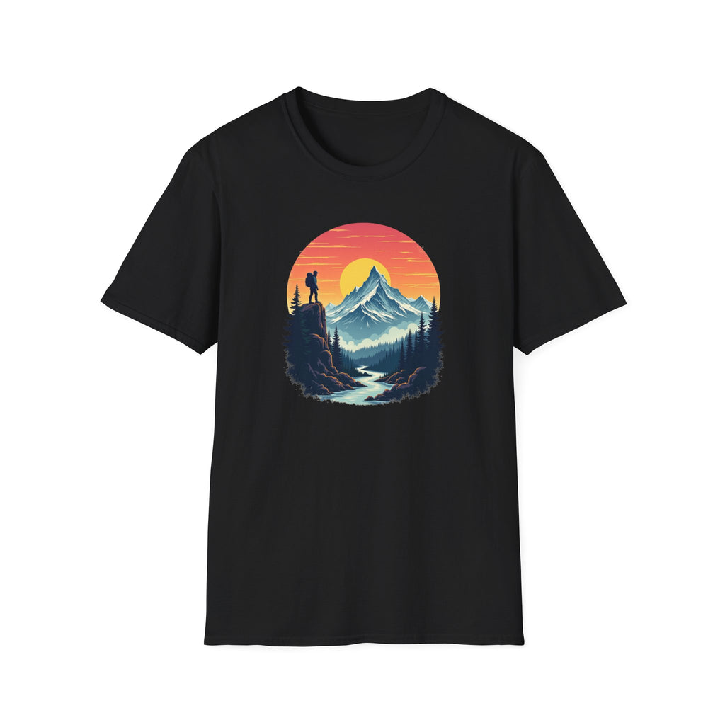 Mountain Sunset Hiker T-Shirt | Retro Nature Landscape