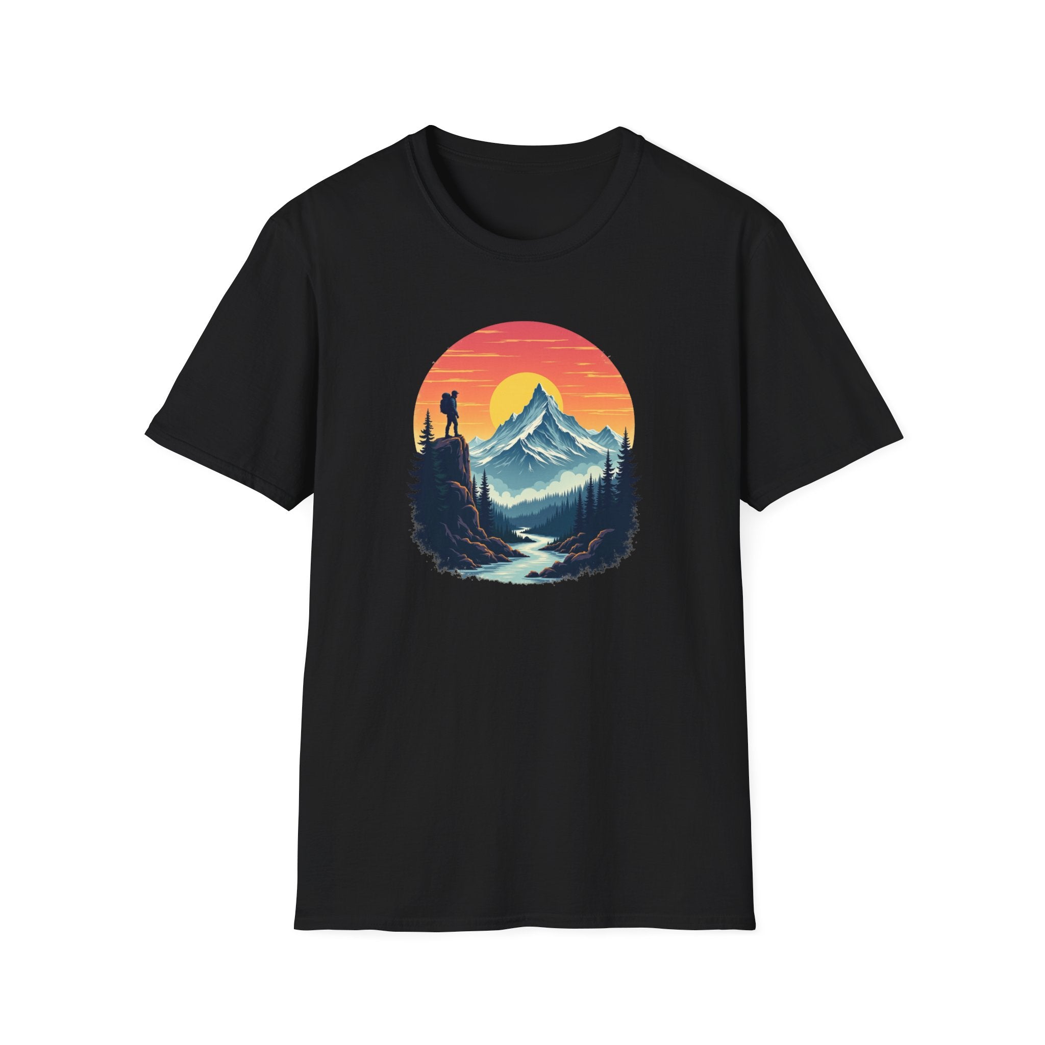 Mountain Sunset Hiker T-Shirt | Retro Nature Landscape