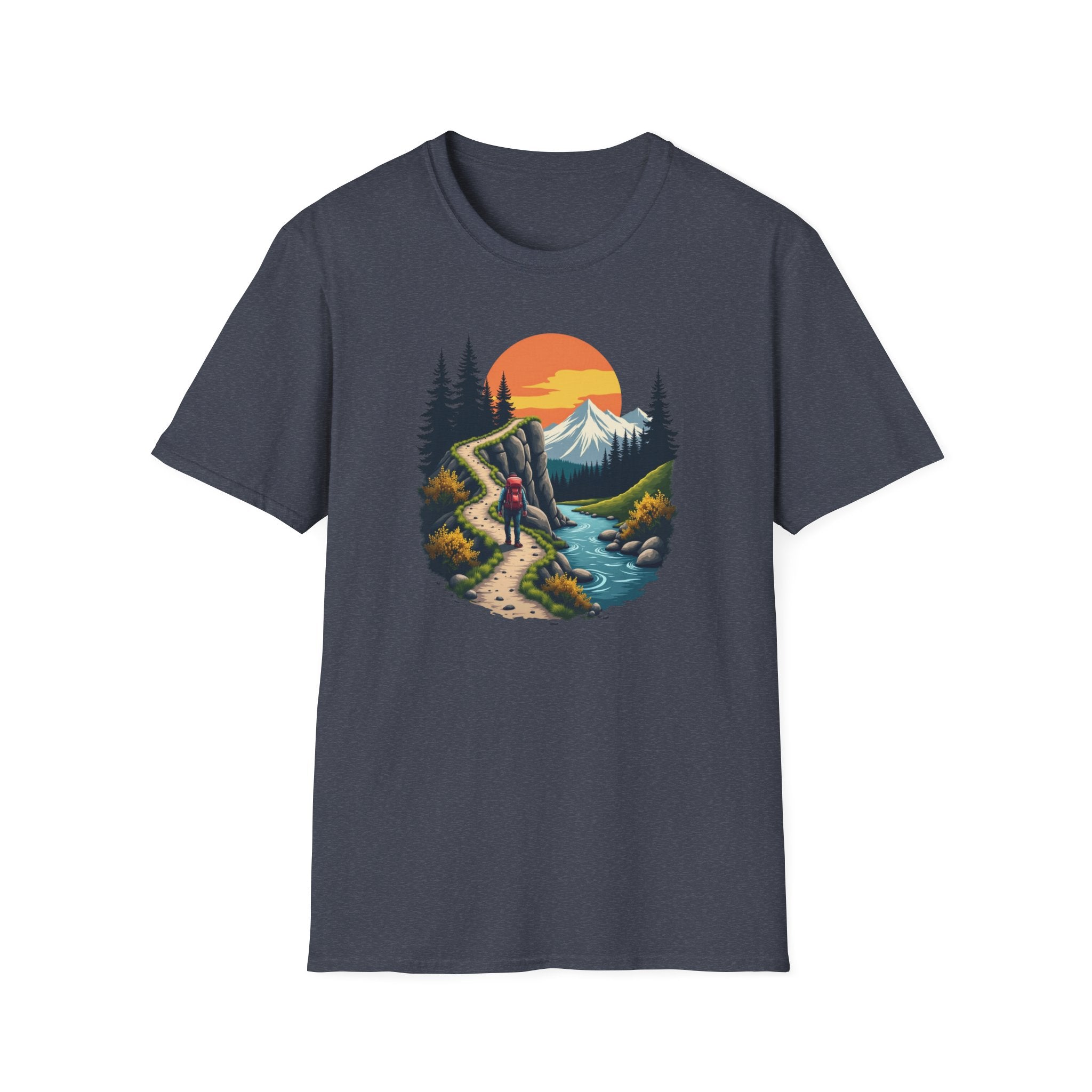 Hiker on Mountain Trail T-Shirt | Sunset Peak Nature Scene