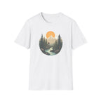 Mountain Sunset Hiker T-Shirt | Scenic Forest River Graphic