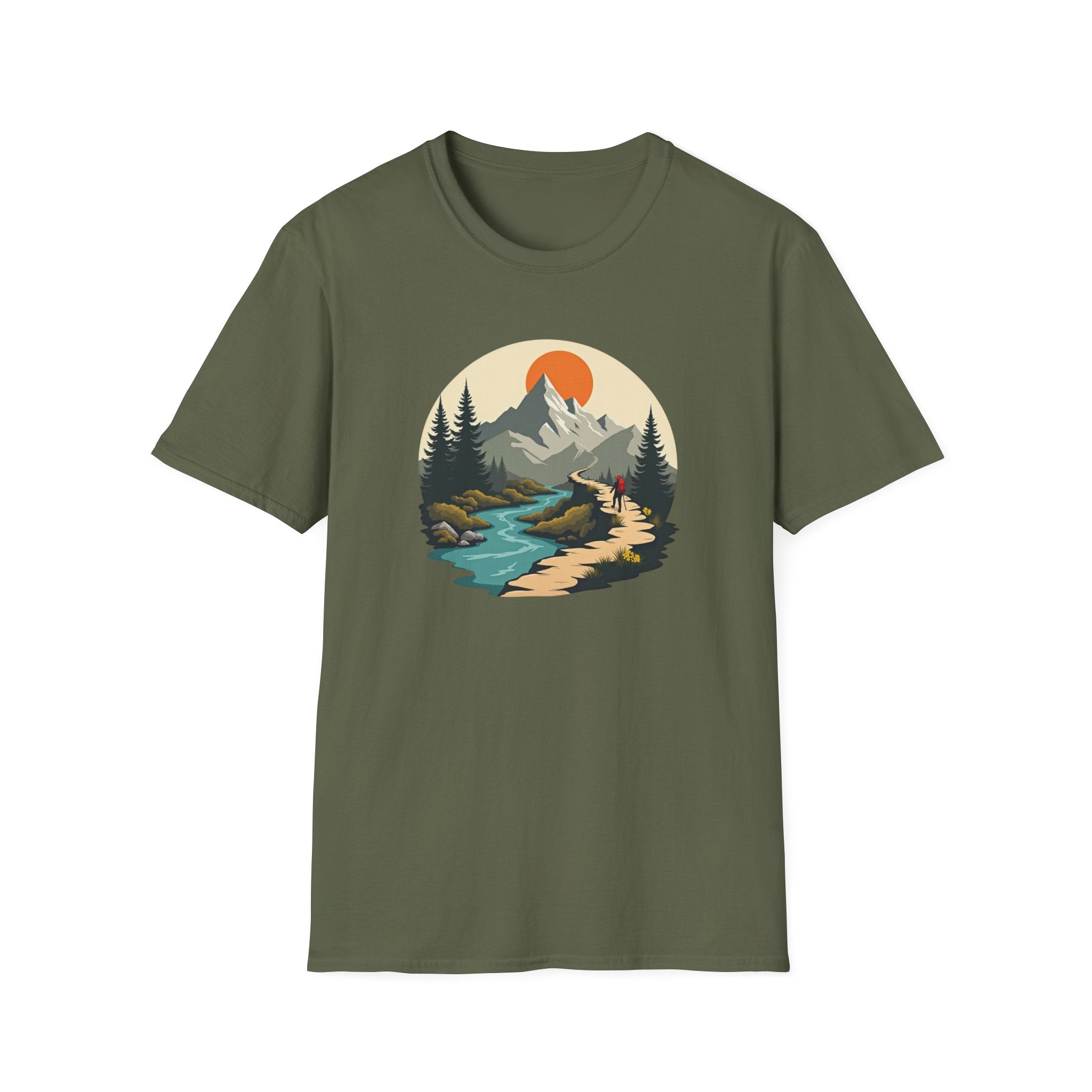 Mountain River Scene T-Shirt | Hiking Nature Graphic