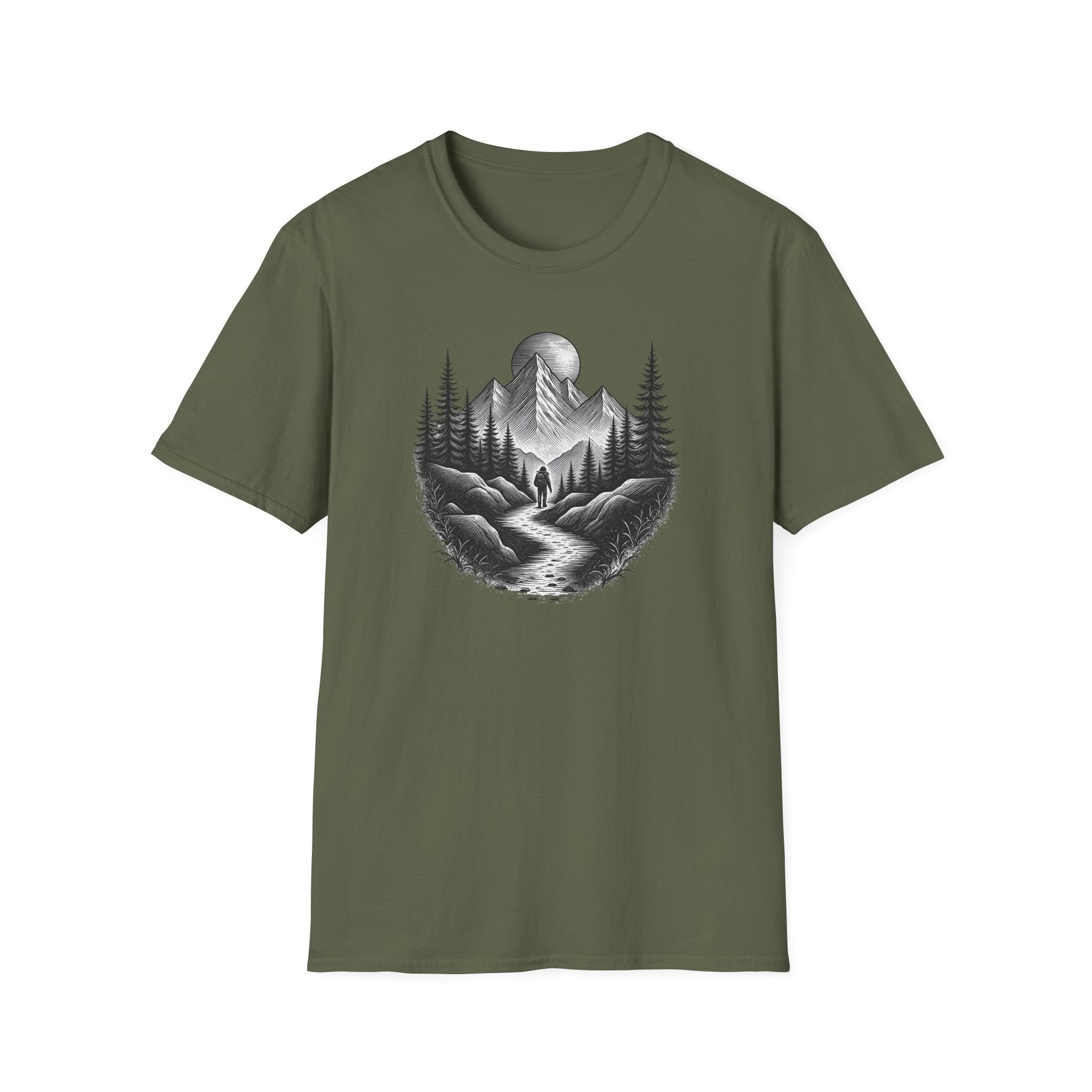Mountain Moon Hiker T-Shirt | Forest Trail Graphic