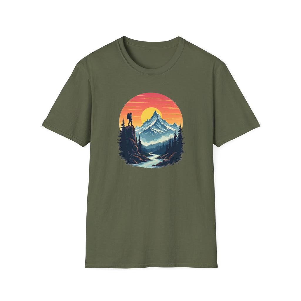Mountain Sunset Hiker T-Shirt | Retro Nature Landscape