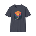 Sunset Mountain Hike T-Shirt | Hiker Silhouette, Scenic River