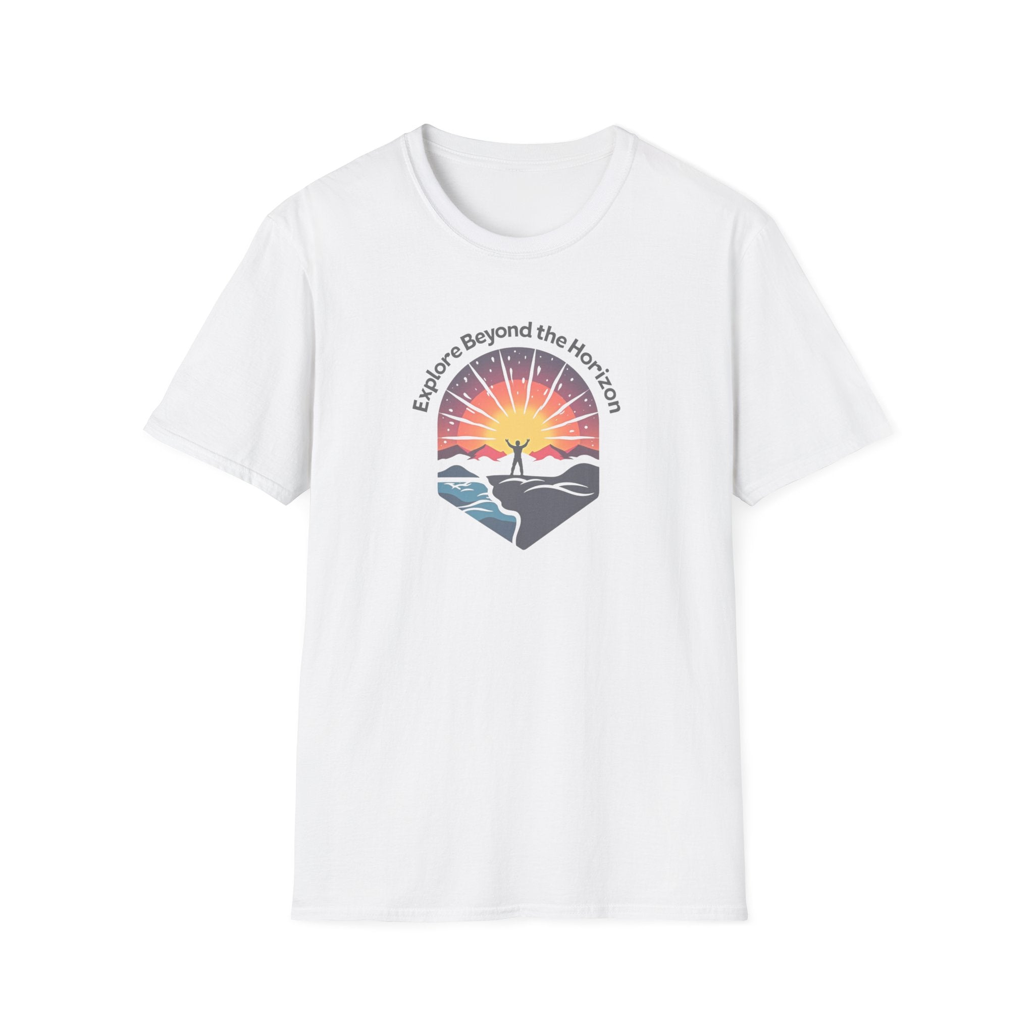 Explore Beyond the Horizon T-Shirt | Sunset Adventure Graphic