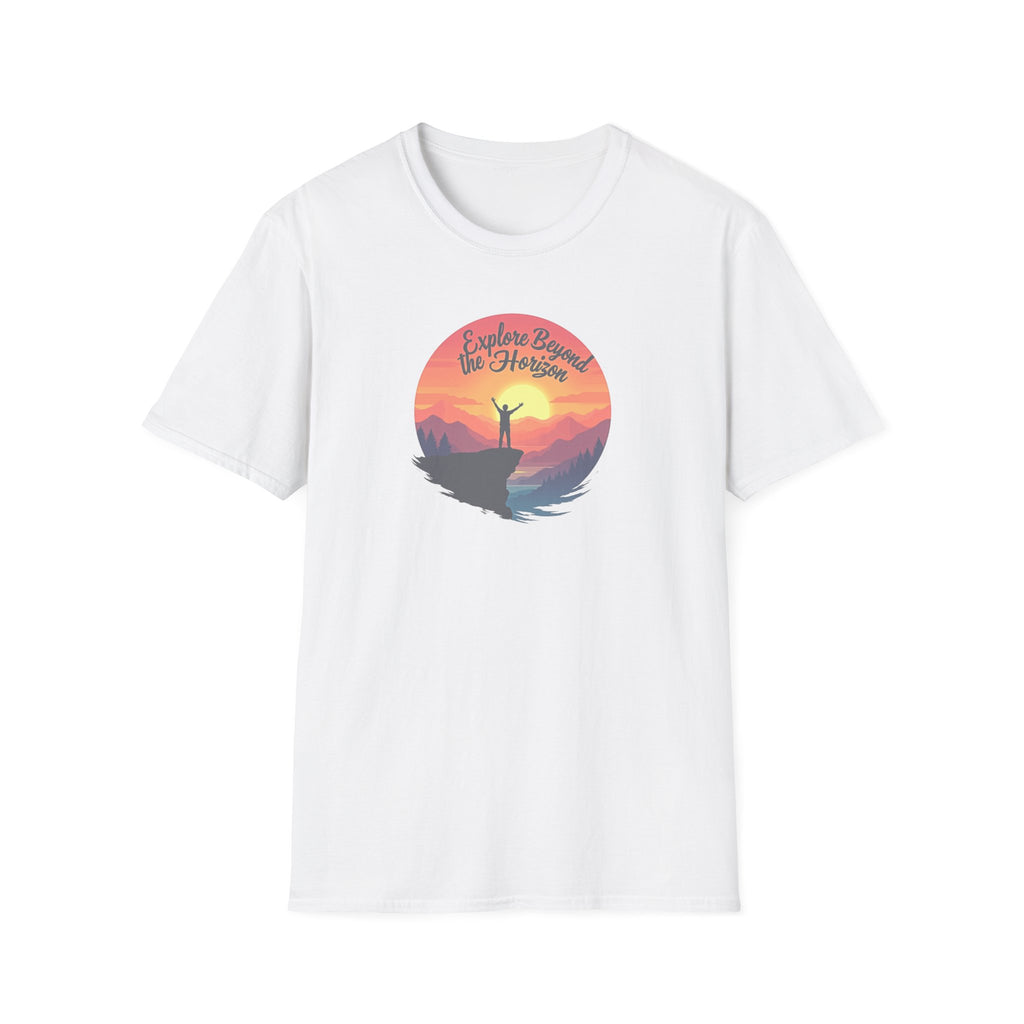 Explore Beyond the Horizon T-Shirt | Mountain Sunset Hiker Design