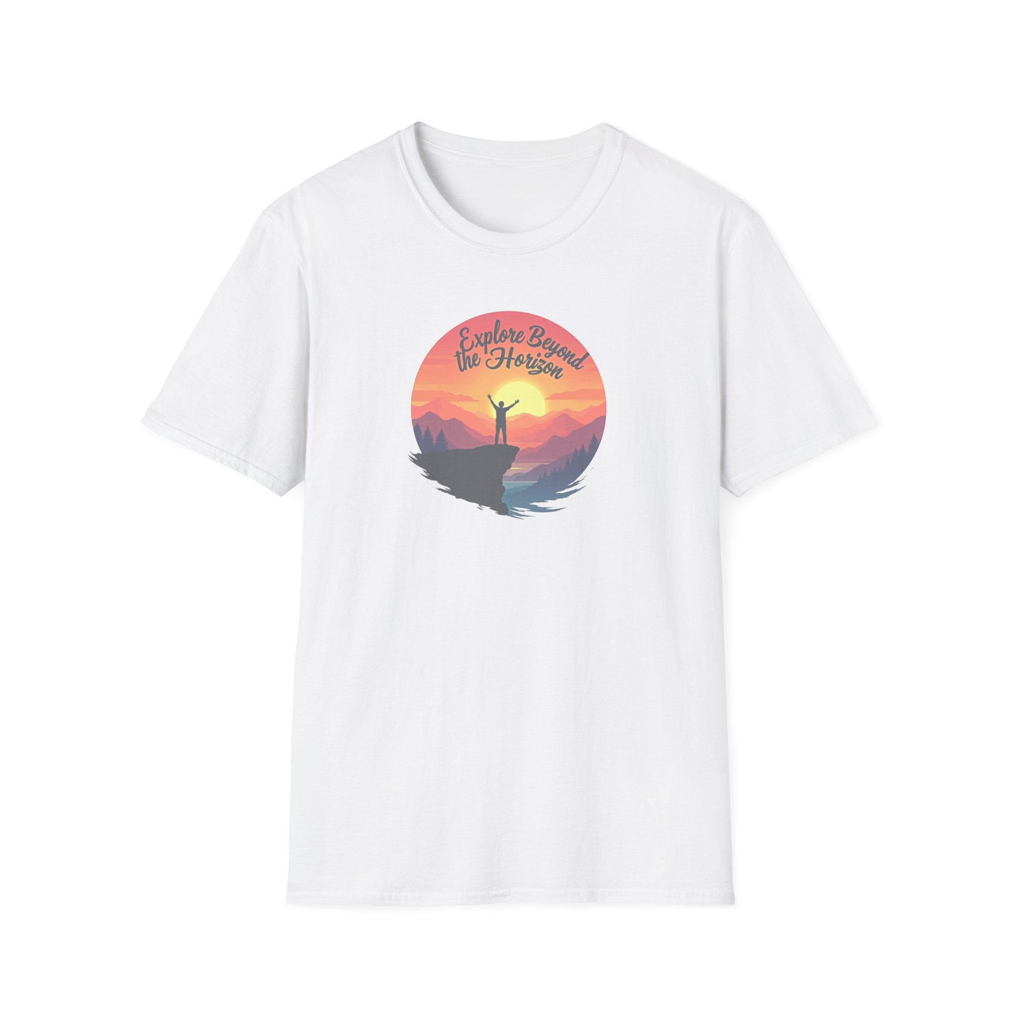 Explore Beyond the Horizon T-Shirt | Mountain Sunset Hiker Design