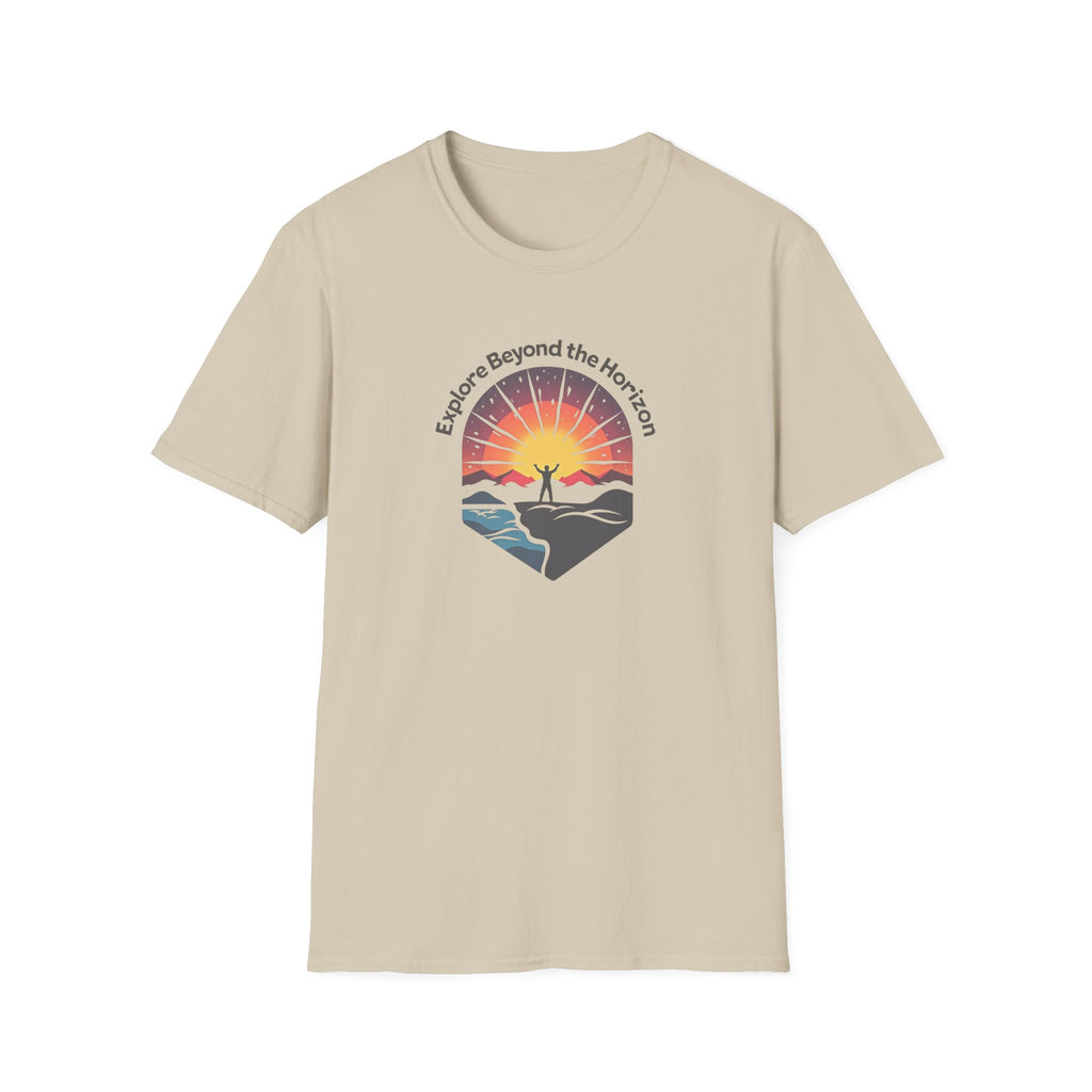 Explore Beyond the Horizon T-Shirt | Sunset Adventure Graphic