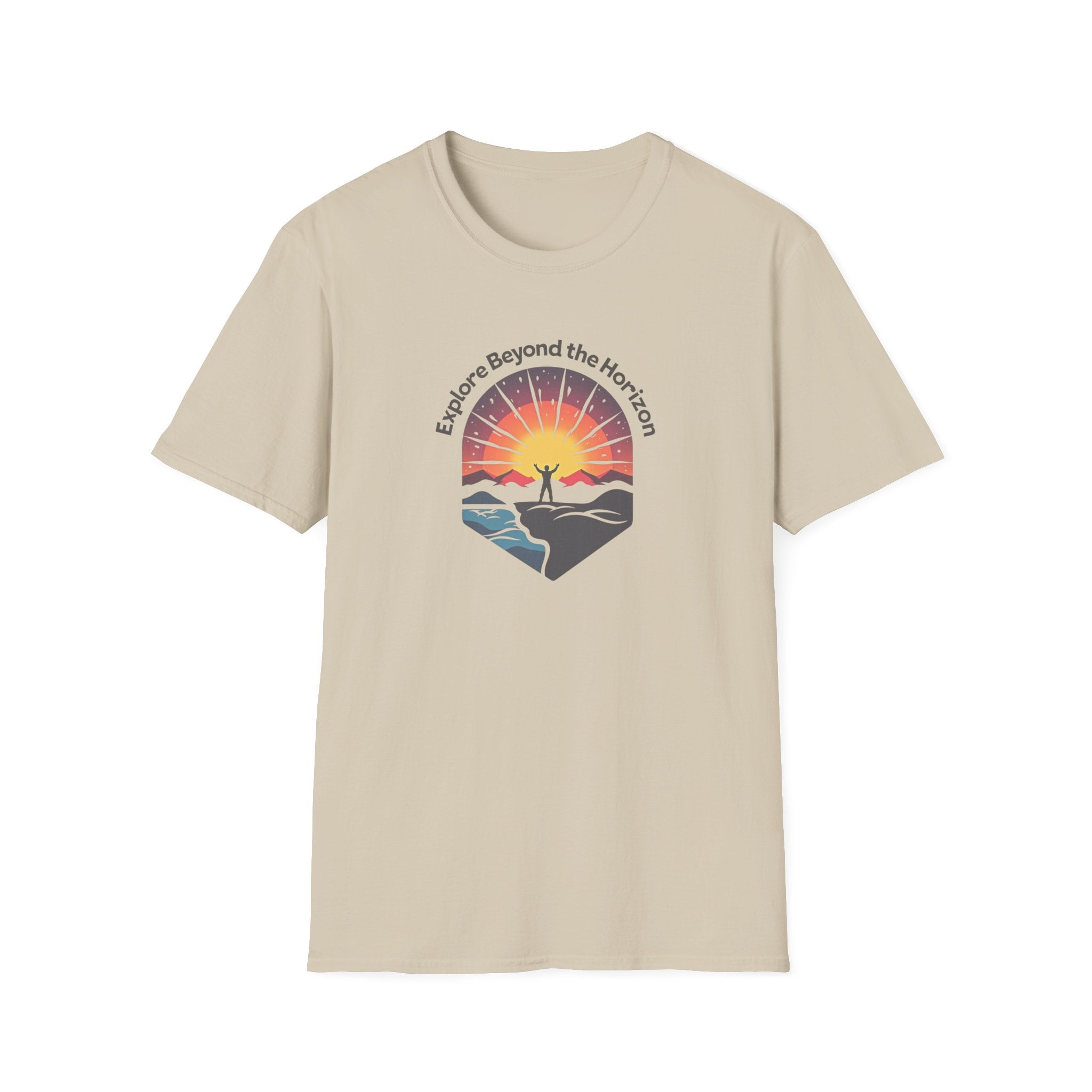 Explore Beyond the Horizon T-Shirt | Sunset Adventure Graphic