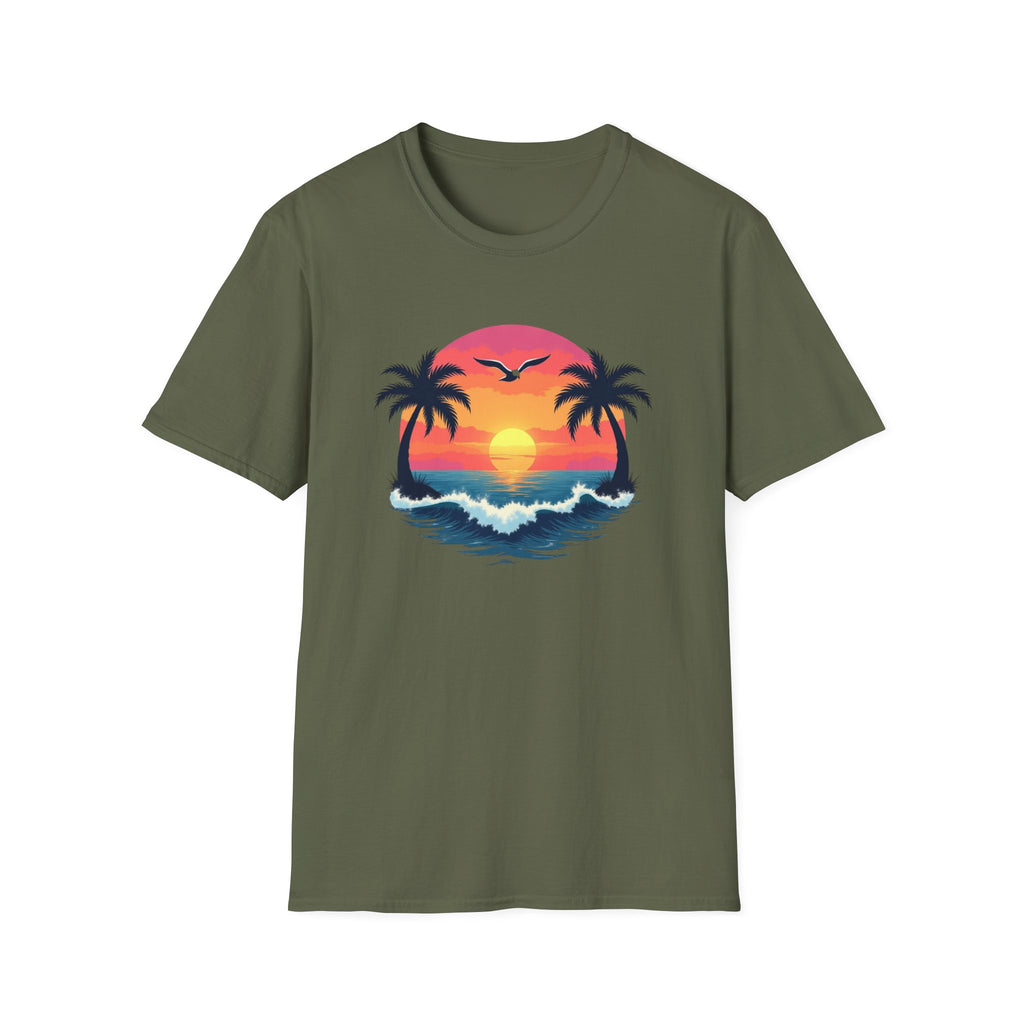 Tropical Sunset Palm Trees T-Shirt | Beach Wave Sun Scene