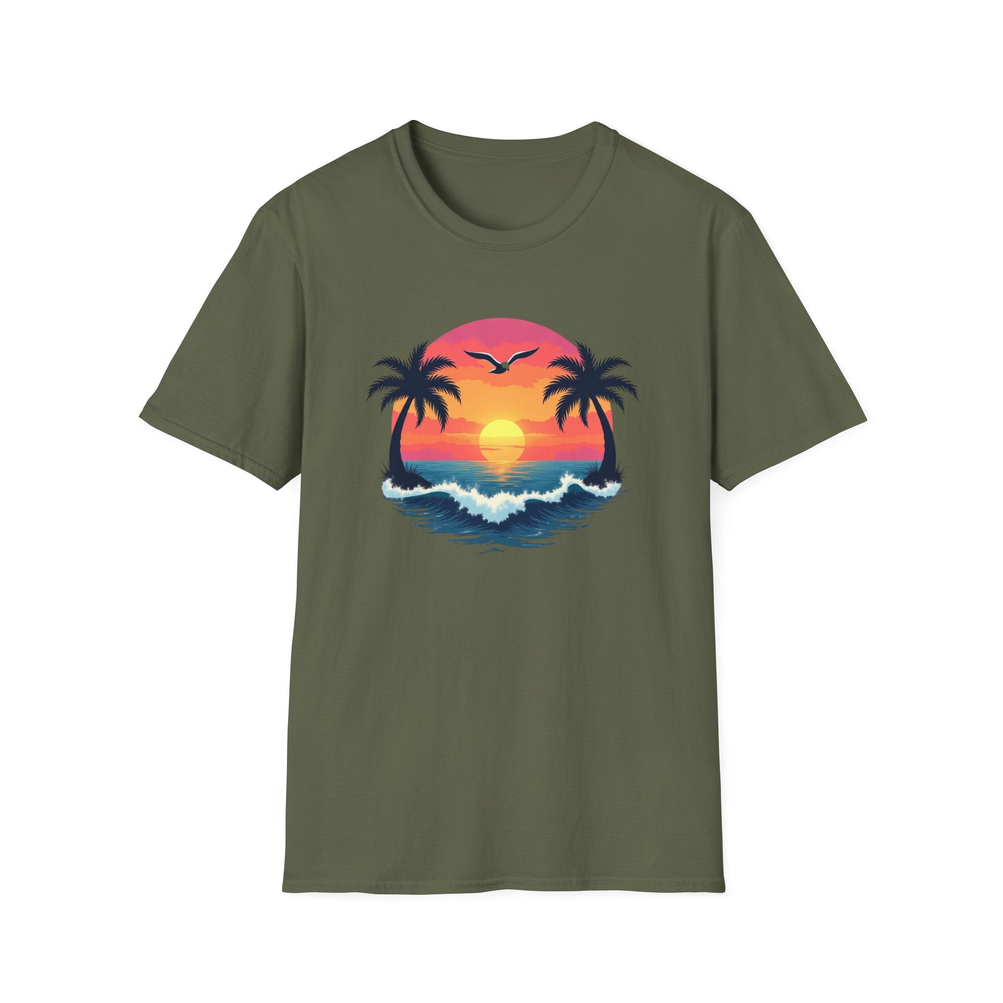 Tropical Sunset Palm Trees T-Shirt | Beach Wave Sun Scene