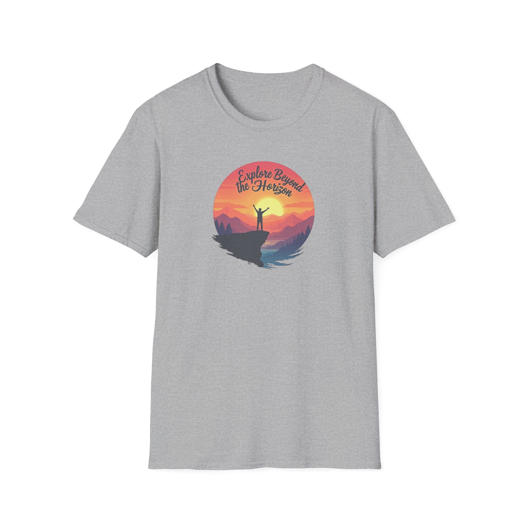 Explore Beyond the Horizon T-Shirt | Mountain Sunset Hiker Design