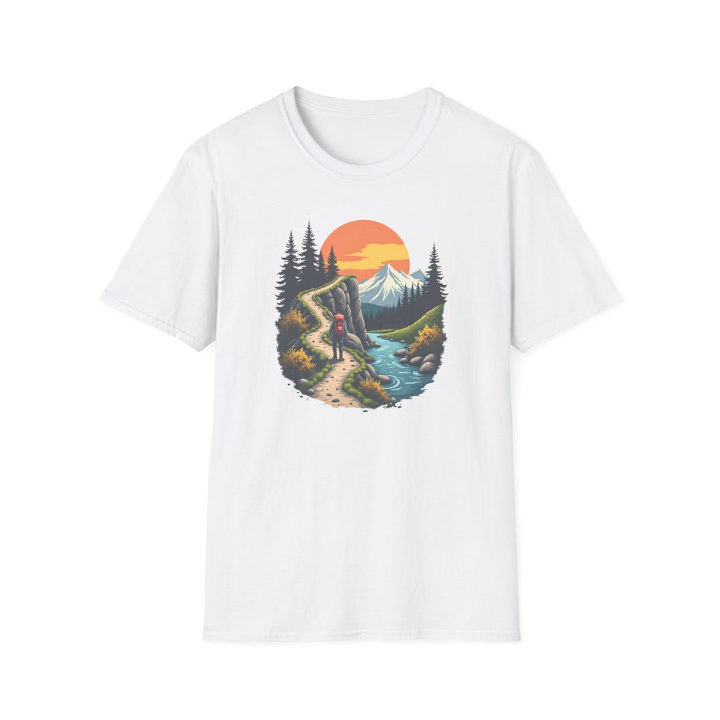 Hiker on Mountain Trail T-Shirt | Sunset Peak Nature Scene