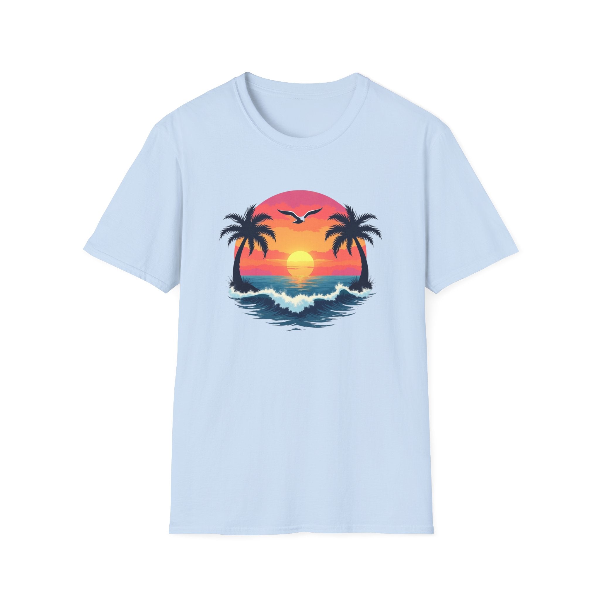 Tropical Sunset Palm Trees T-Shirt | Beach Wave Sun Scene