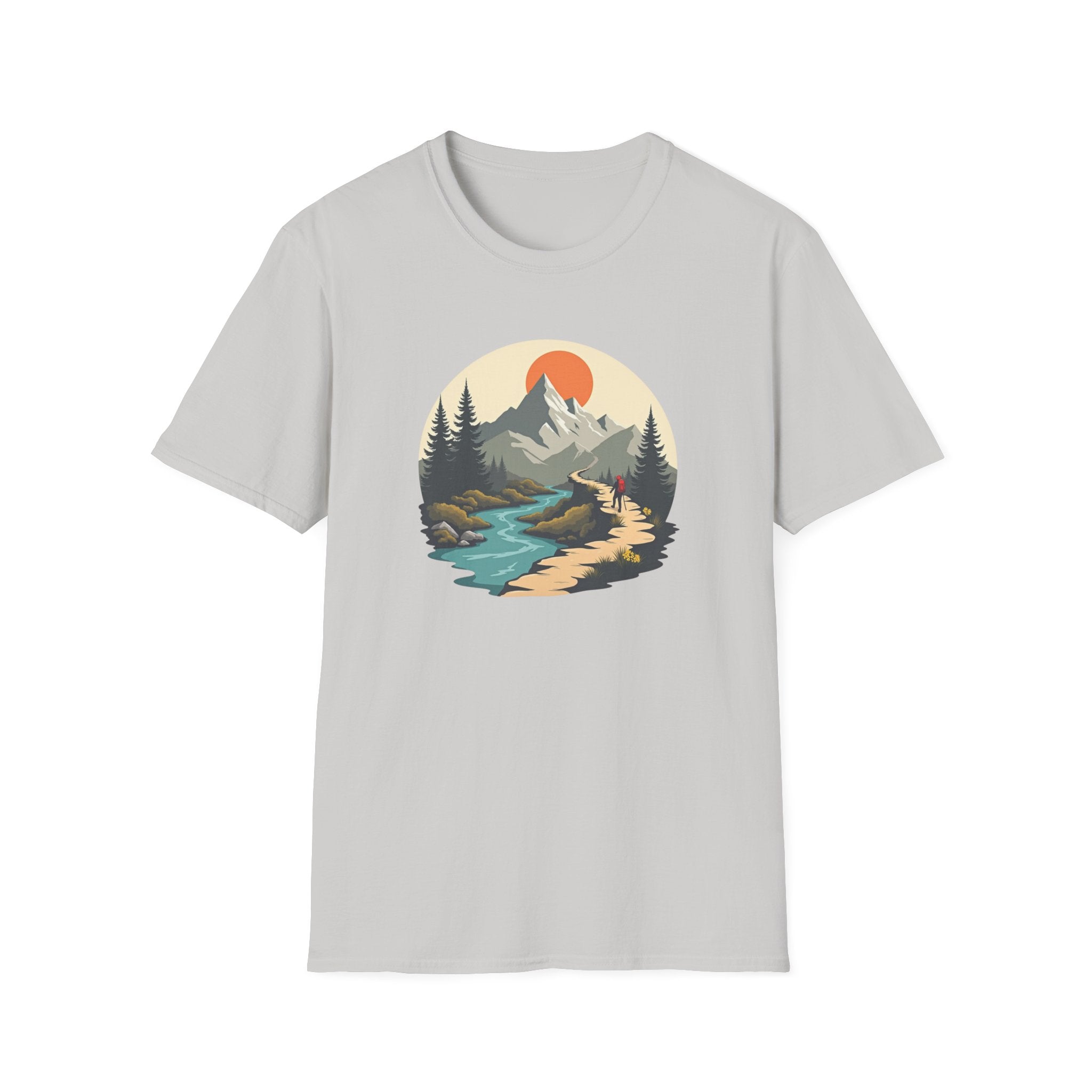 Mountain River Scene T-Shirt | Hiking Nature Graphic