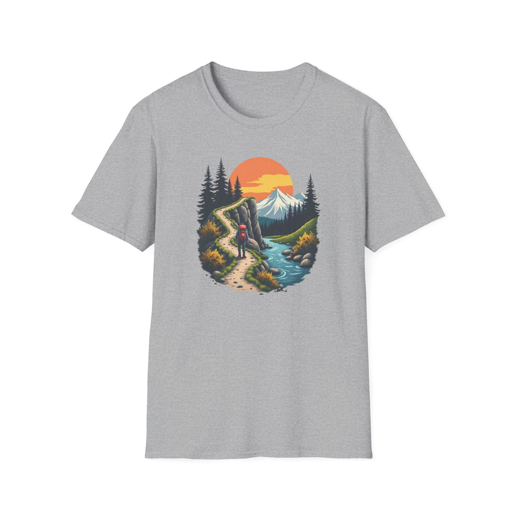 Hiker on Mountain Trail T-Shirt | Sunset Peak Nature Scene