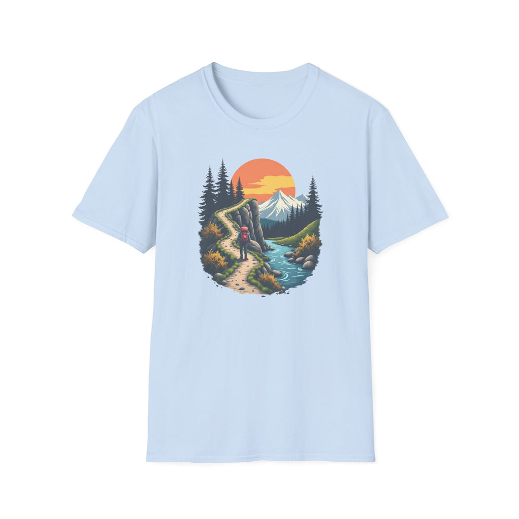 Hiker on Mountain Trail T-Shirt | Sunset Peak Nature Scene