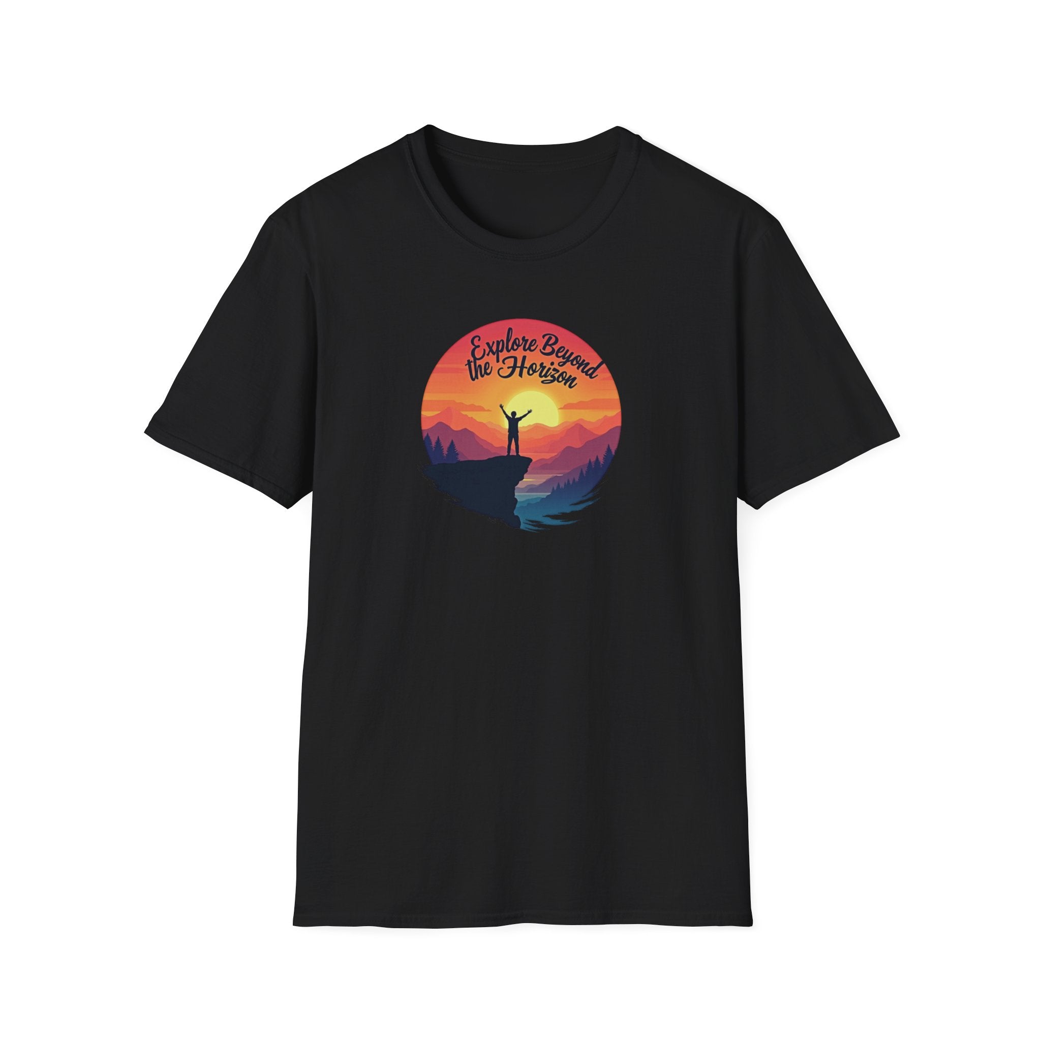 Explore Beyond the Horizon T-Shirt | Mountain Sunset Hiker Design