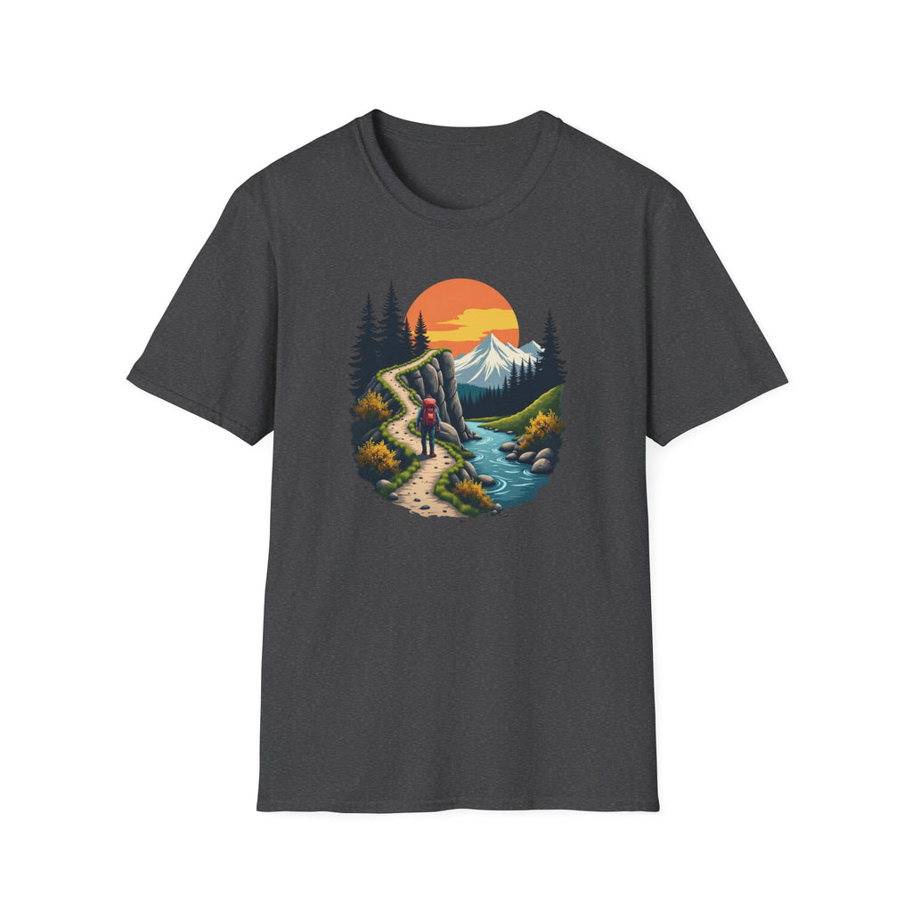 Hiker on Mountain Trail T-Shirt | Sunset Peak Nature Scene